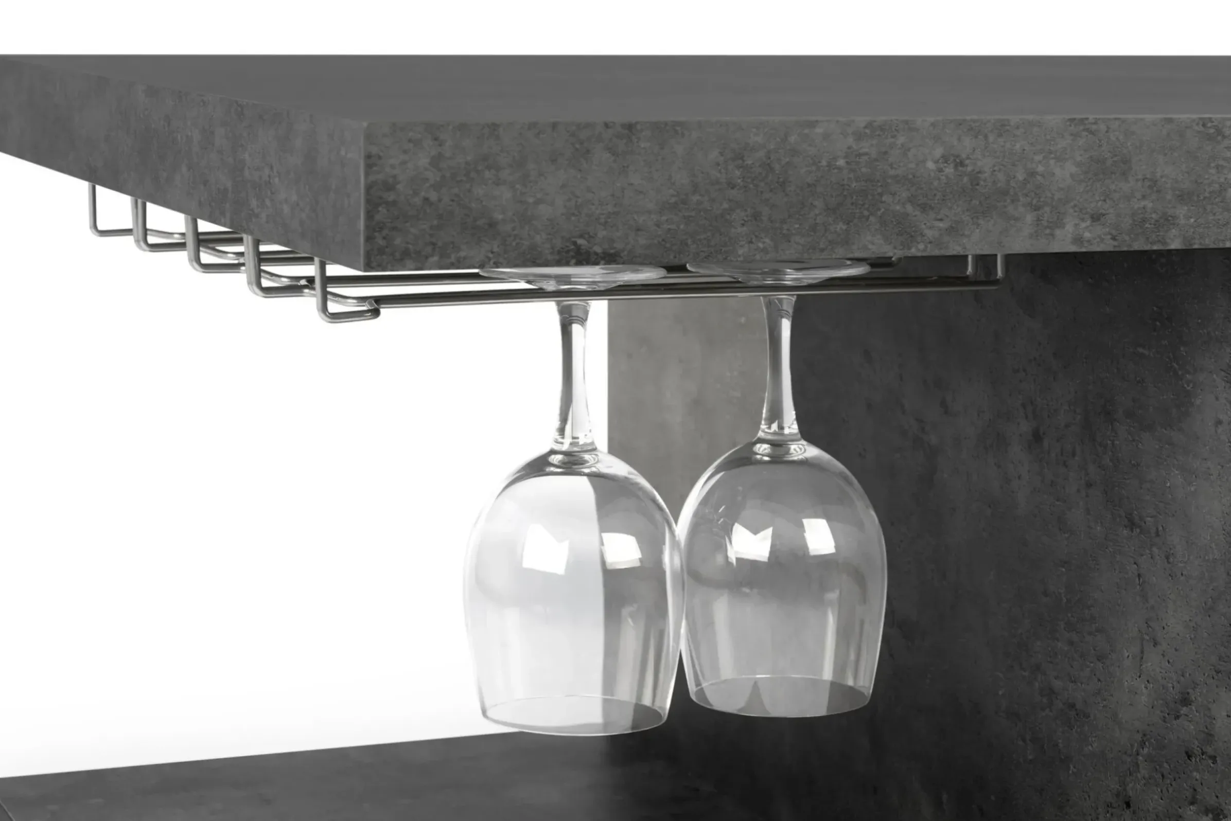 Table Basse Chicago Bar Bois Gris / Casier A Bouteilles & Rails Pour Verres A Pied - 110 X 65 X H 45 Cm - Pop Up Home