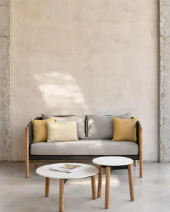 Table D'Appoint Lento Ceramique Blanc Bois Naturel / Ceramique Et Teck - O 45 X H 44 Cm - Vincent Sheppard