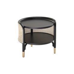 Table D'Appoint Mos Fibre Vegetale Bois Noir Beige / 50 X 47 Cm - Cannage & Bois - Wiener Gtv Design
