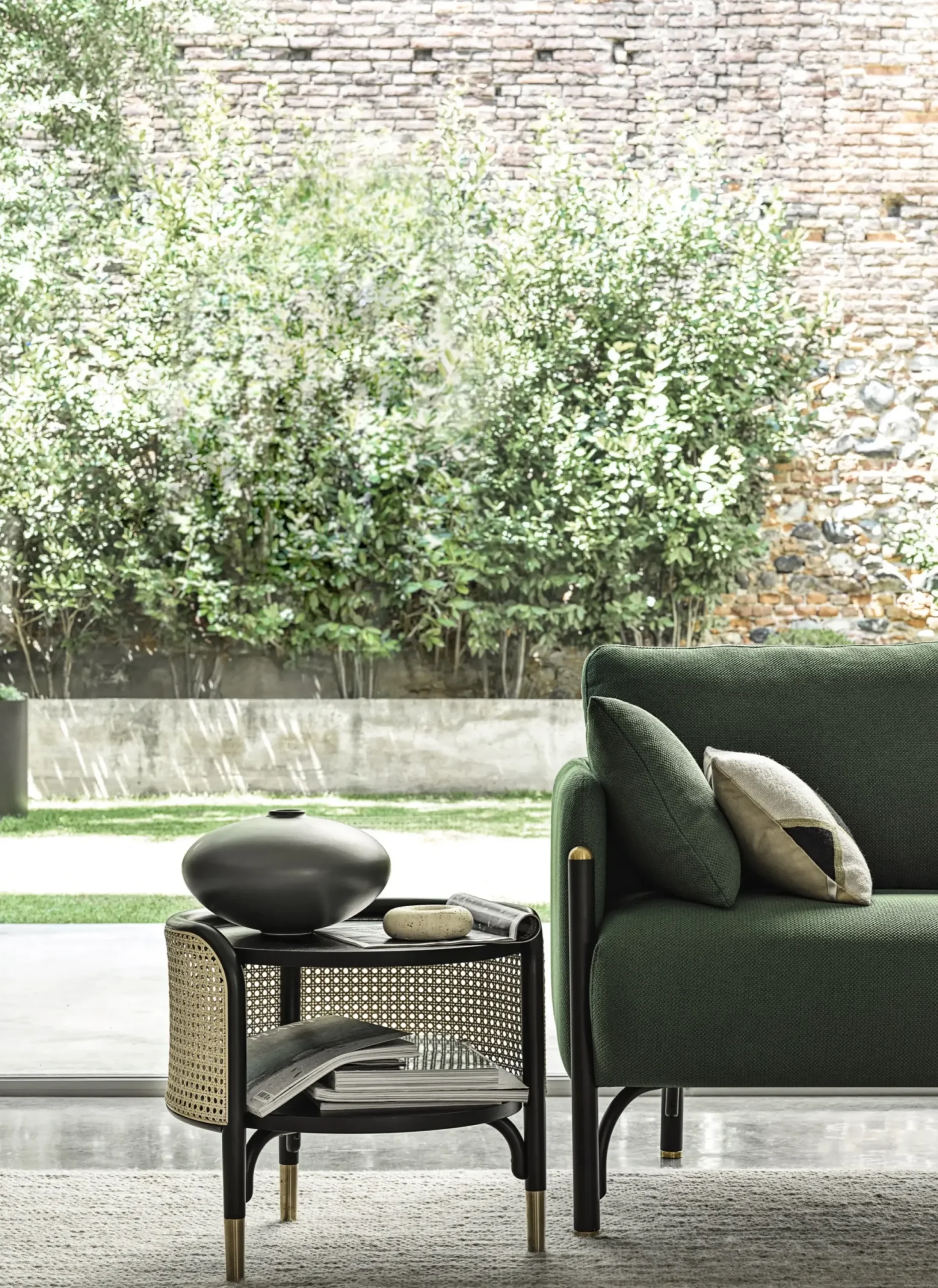Table D'Appoint Mos Fibre Vegetale Bois Noir Beige / 50 X 47 Cm - Cannage & Bois - Wiener Gtv Design