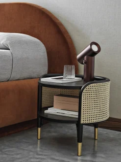Table D'Appoint Mos Fibre Vegetale Bois Noir Beige / 50 X 47 Cm - Cannage & Bois - Wiener Gtv Design