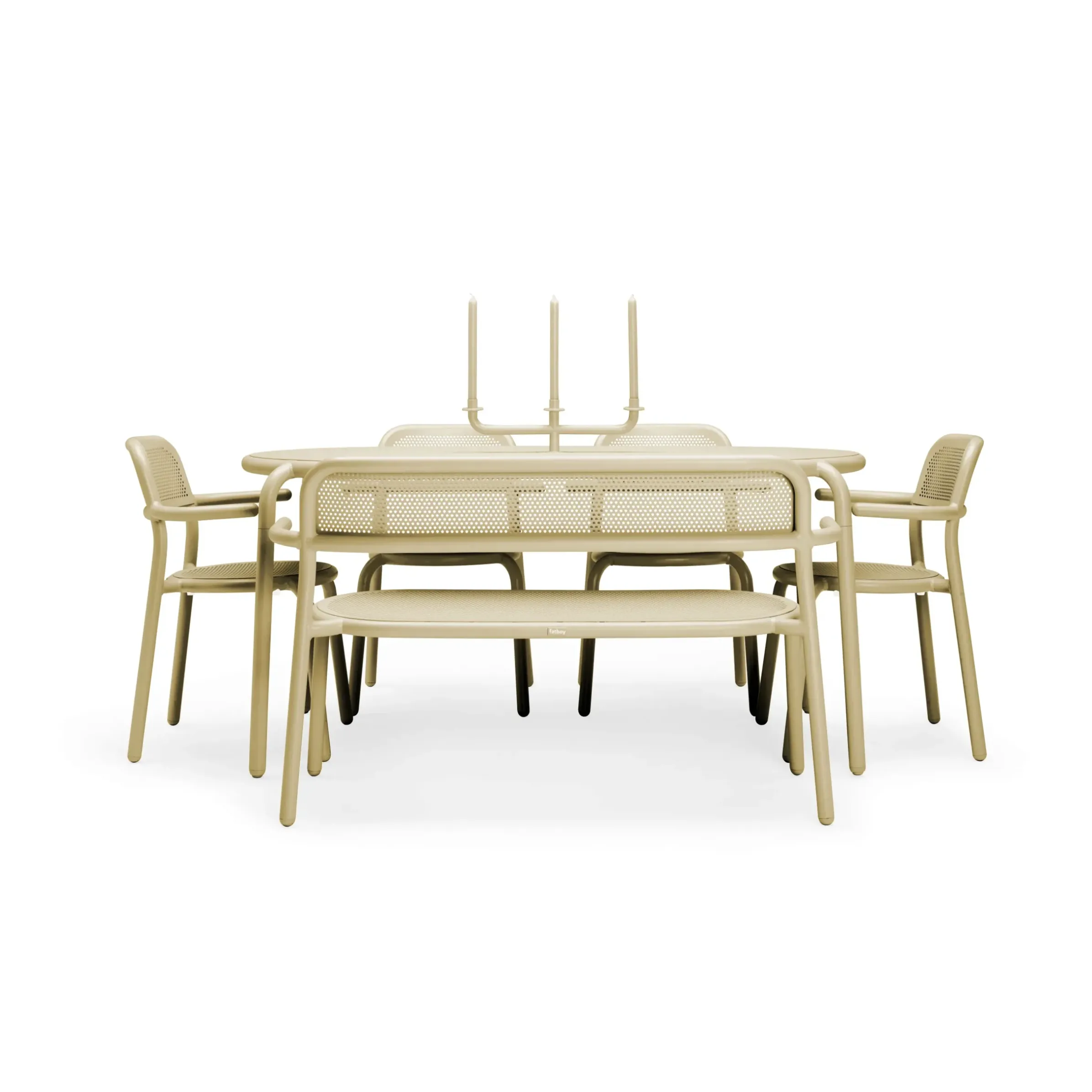 Table Ovale Toni Tavolo Metal Beige / 160 X 90 Cm - Trou Pour Parasol + Bougeoir Amovible - Fatboy