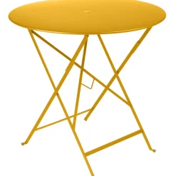 Table Pliante Bistro Metal Jaune /O 77 Cm - 3/4 Personnes - Trou Pour Parasol - Fermob
