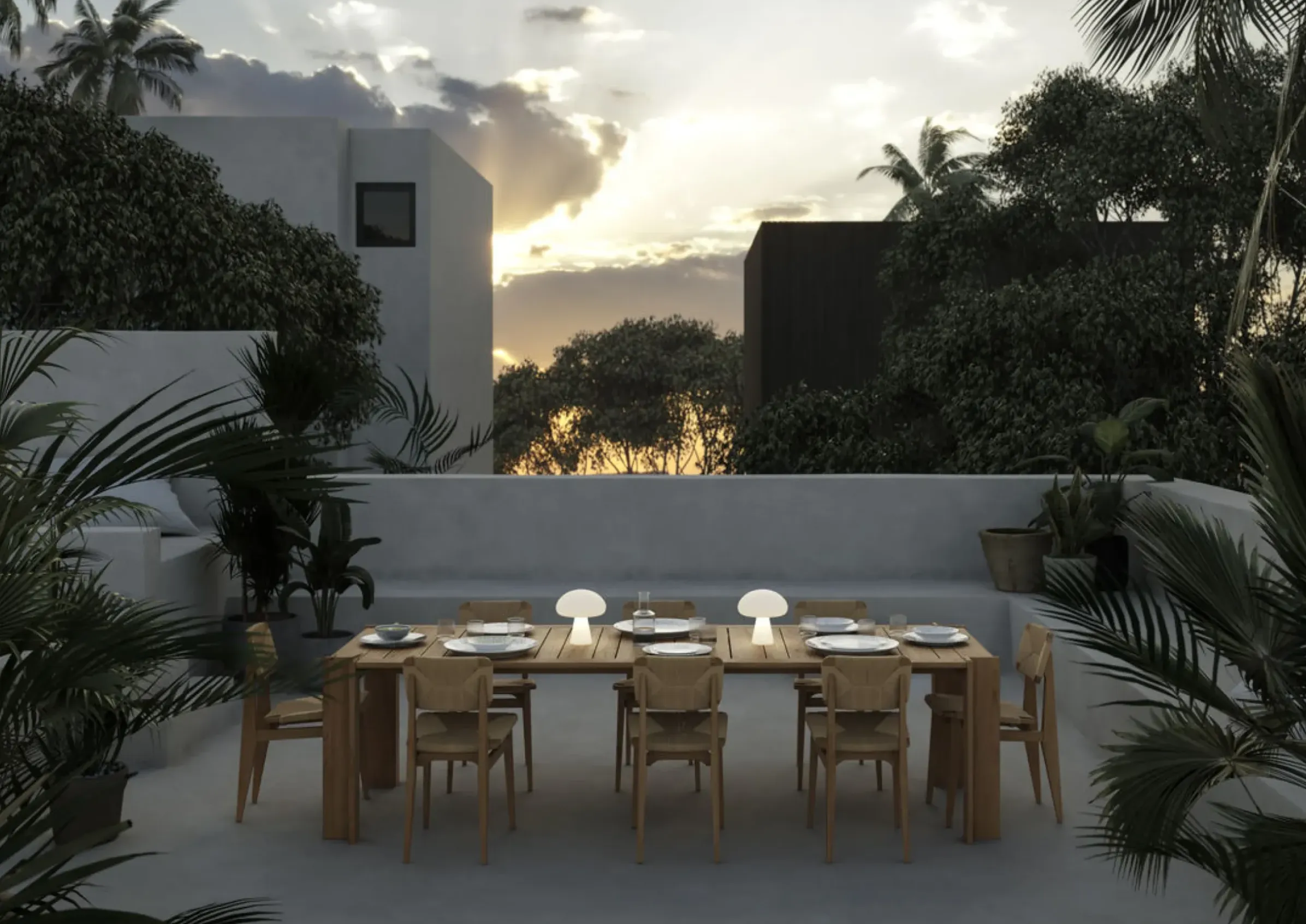 Table Rectangulaire Atmosfera Bois Naturel / 281 X 105 Cm - 8 Personnes / Teck - Gubi