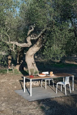 Table Rectangulaire Be-Easy Metal Blanc Bois Naturel / Teck - 200 X 79 Cm - Kristalia