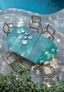 Table Rectangulaire Rafael Octogonal Pierre Vert / 264 X 154 Cm - Pierre De Lave & Teck Decape - 10 Personnes - Ethimo