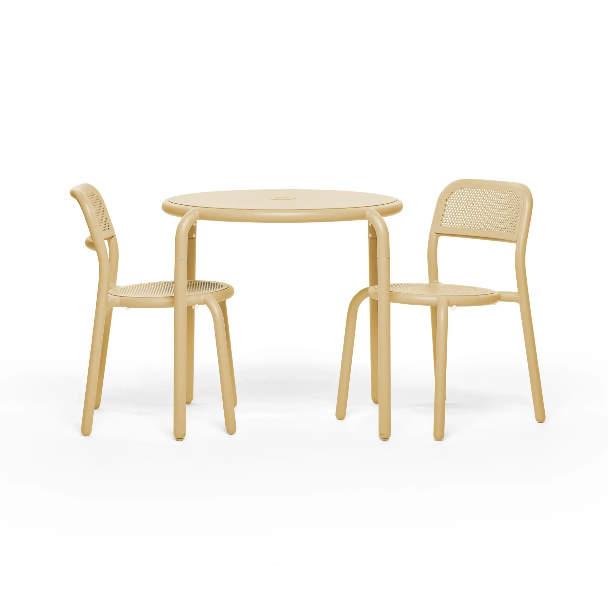 Table Ronde Toni Bistreau Metal Beige / O 80 Cm - Trou Pour Parasol + Bougeoir Amovible - Fatboy