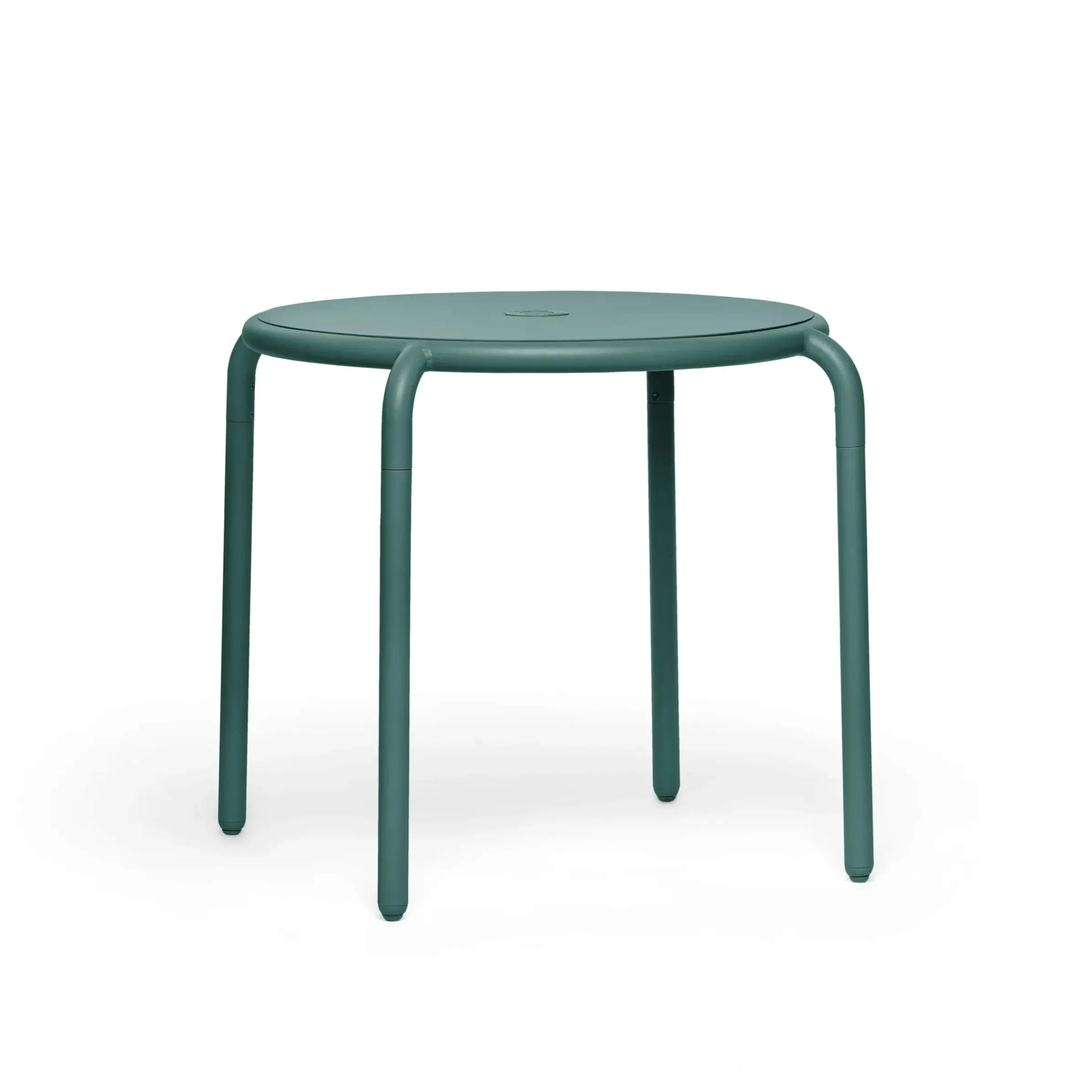 Table Ronde Toni Bistreau Metal Vert / O 80 Cm - Trou Pour Parasol + Bougeoir Amovible - Fatboy
