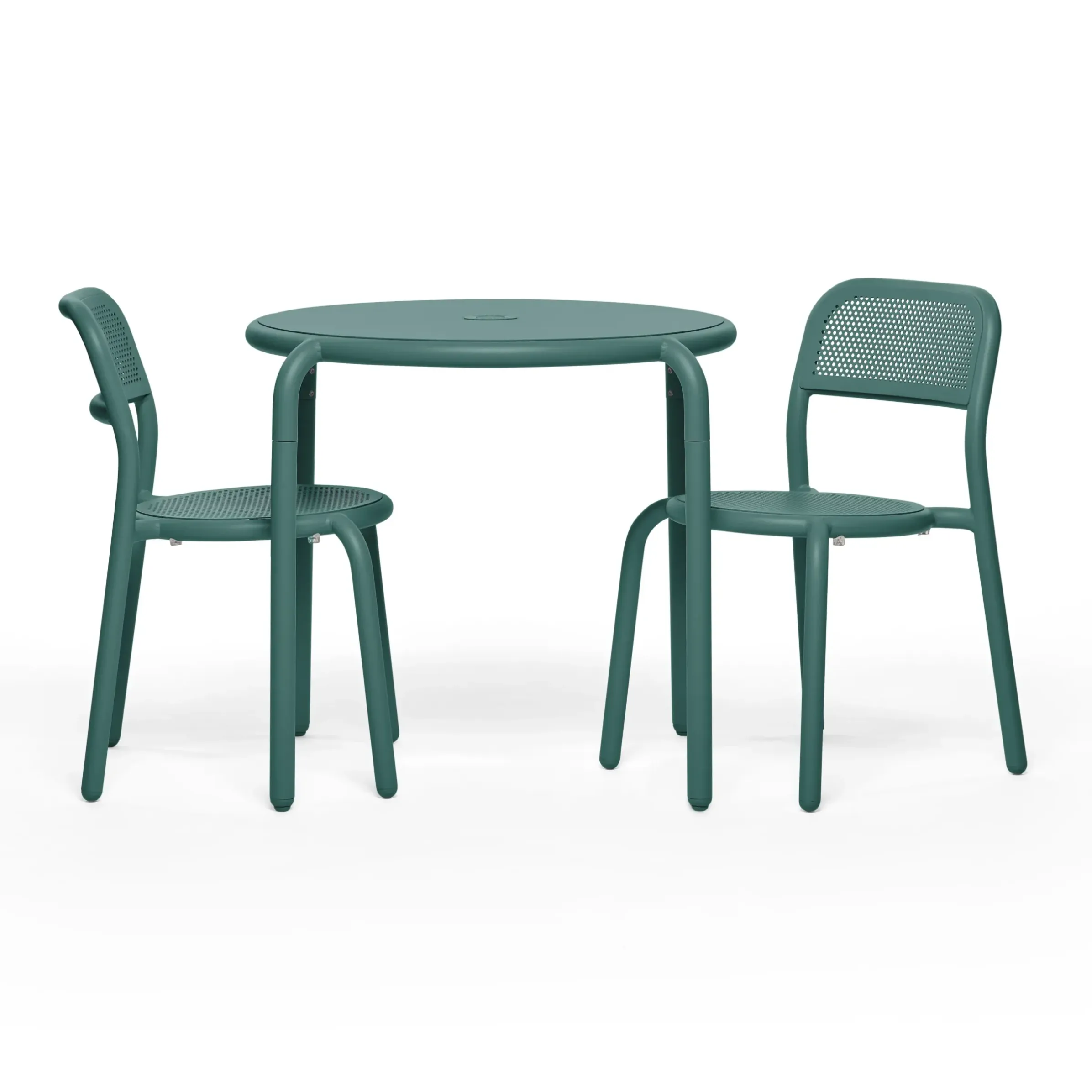 Table Ronde Toni Bistreau Metal Vert / O 80 Cm - Trou Pour Parasol + Bougeoir Amovible - Fatboy