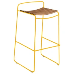 Tabouret De Bar Surprising Teck Metal Jaune Bois Naturel / H 78,5 Cm - Fermob