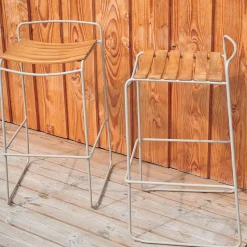 Tabouret De Bar Surprising Teck Metal Jaune Bois Naturel / H 78,5 Cm - Fermob