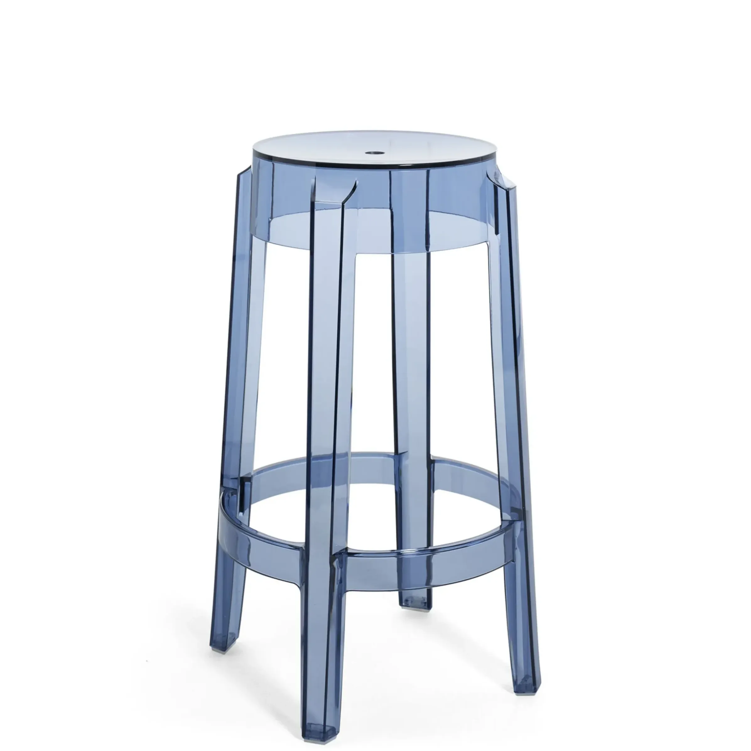 Tabouret Haut Empilable Charles Ghost Plastique Bleu / H 65 Cm - Kartell