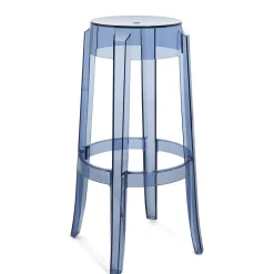 Tabouret Haut Empilable Charles Ghost Plastique Bleu / H 75 Cm - Kartell