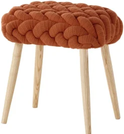 Tabouret Knitted Tissu Orange Bois Naturel 45 X 35 Cm - Gan