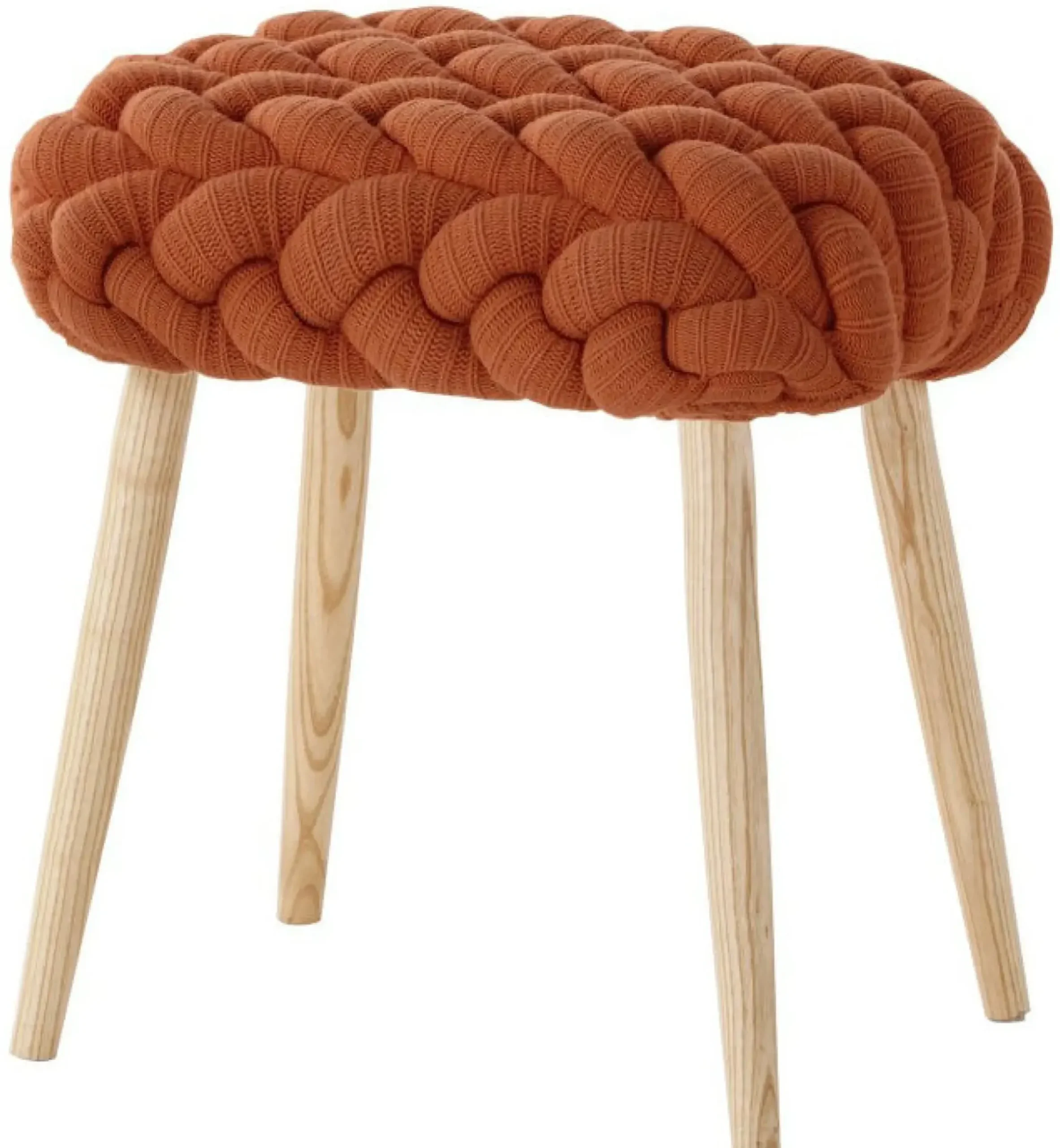 Tabouret Knitted Tissu Orange Bois Naturel 45 X 35 Cm - Gan