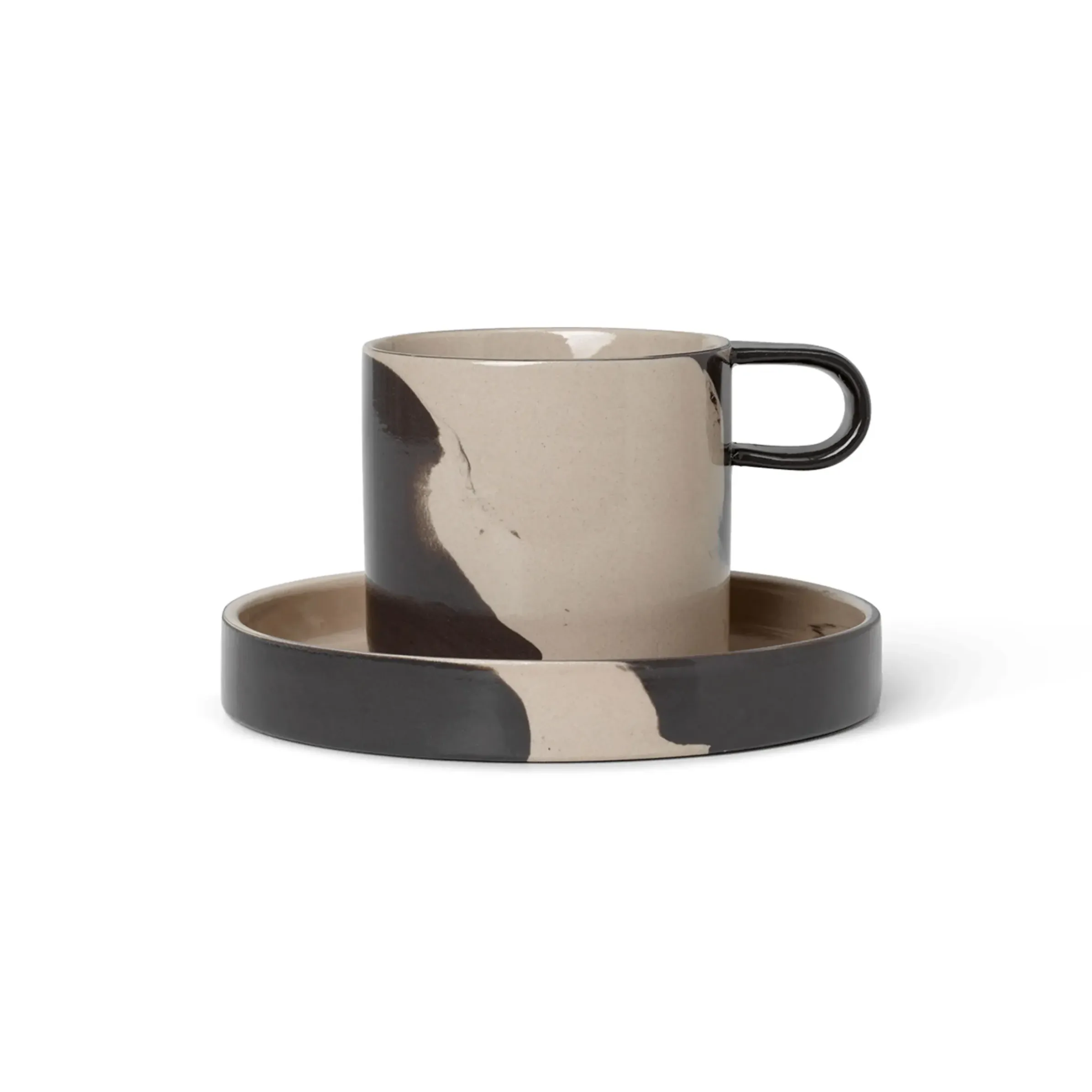 Tasse Inlay Ceramique Marron Beige / Avec Soucoupe - Ferm Living