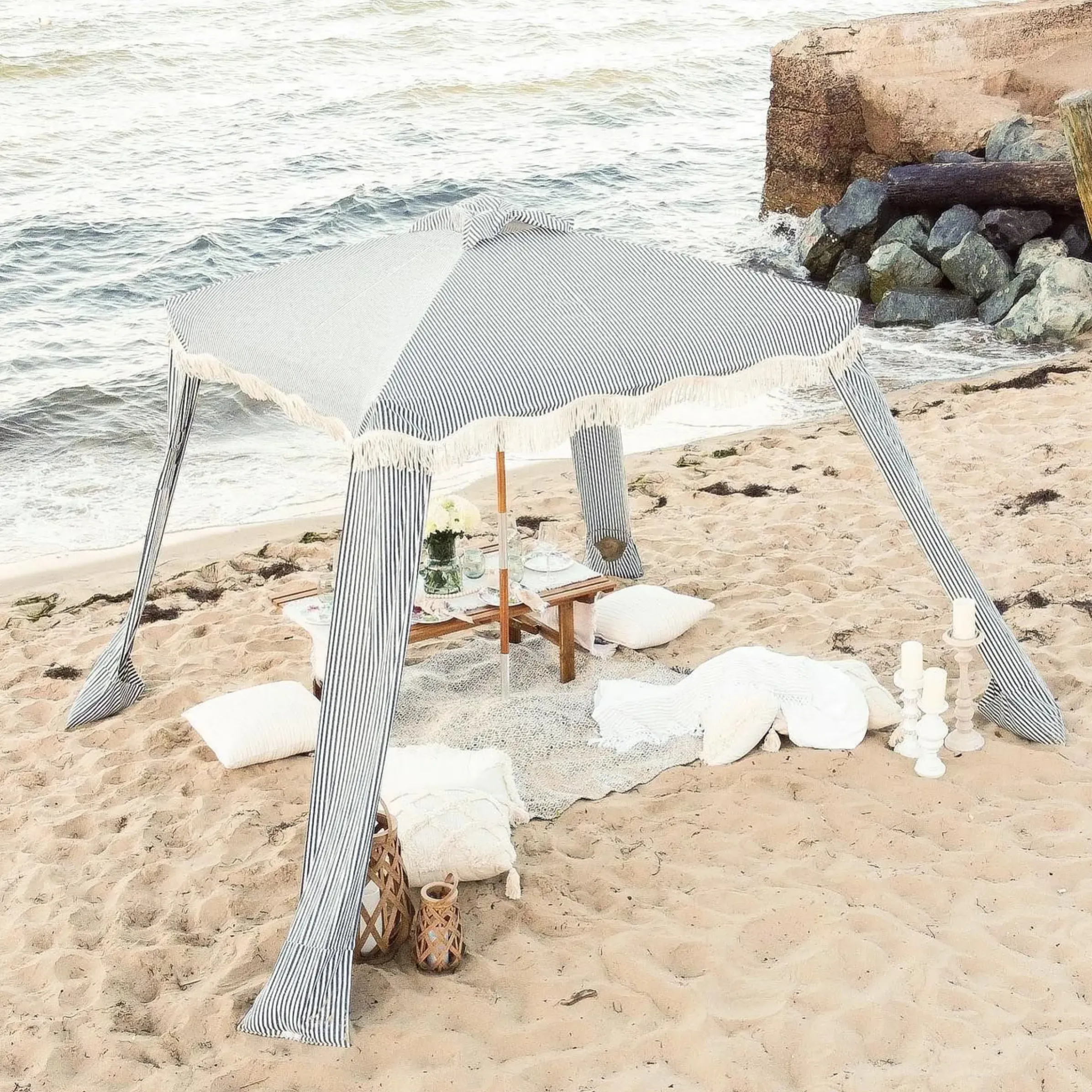 Tente De Plage The Premium Cabana Tissu Bois Bleu / 200 X 200 X H 240 Cm - Business & Pleasure