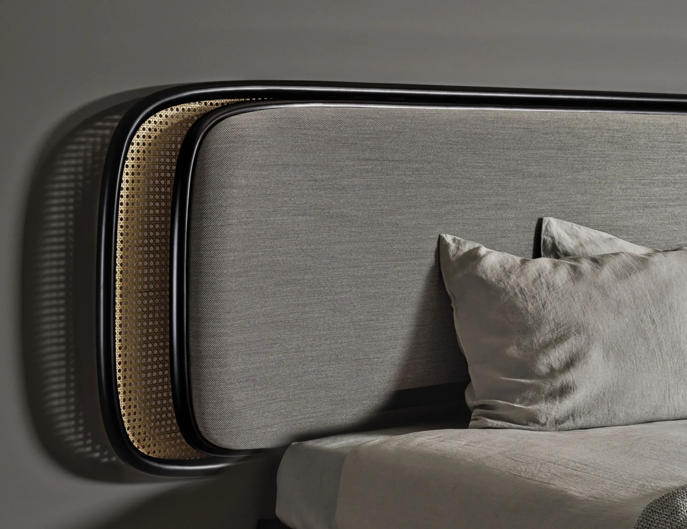 Tete De Lit Rue Fibre Vegetale Bois Gris Noir Beige / L 250 X H 73 Cm - Rembourree - Wiener Gtv Design