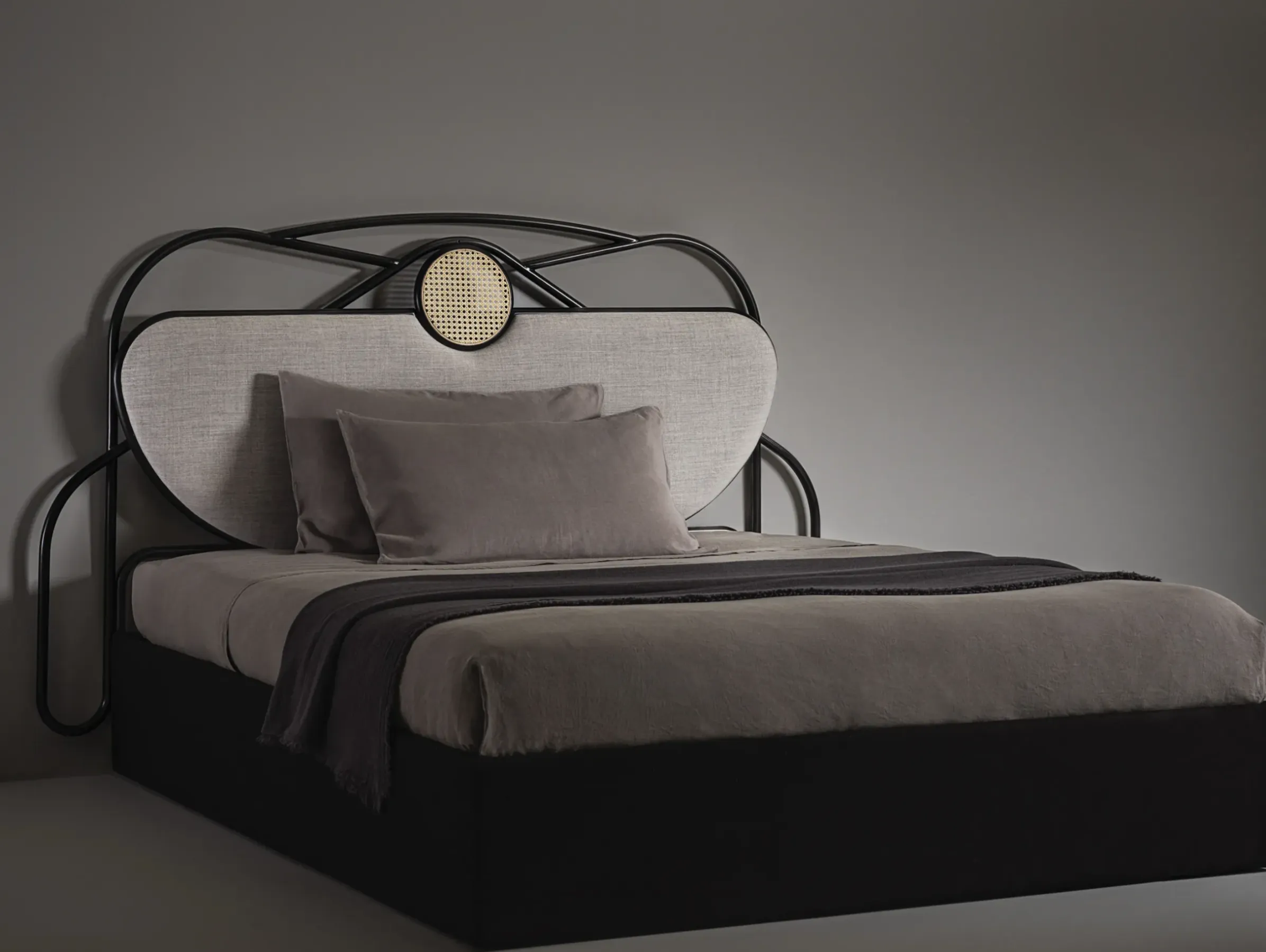 Tete De Lit Yvette Fibre Vegetale Bois Gris Noir Beige / L 200 X H 121 Cm - Rembourree - Wiener Gtv Design