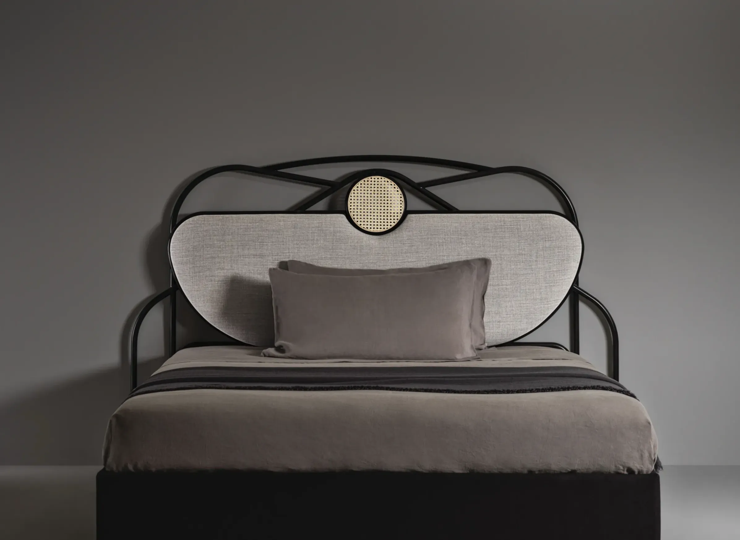Tete De Lit Yvette Fibre Vegetale Bois Gris Noir Beige / L 200 X H 121 Cm - Rembourree - Wiener Gtv Design