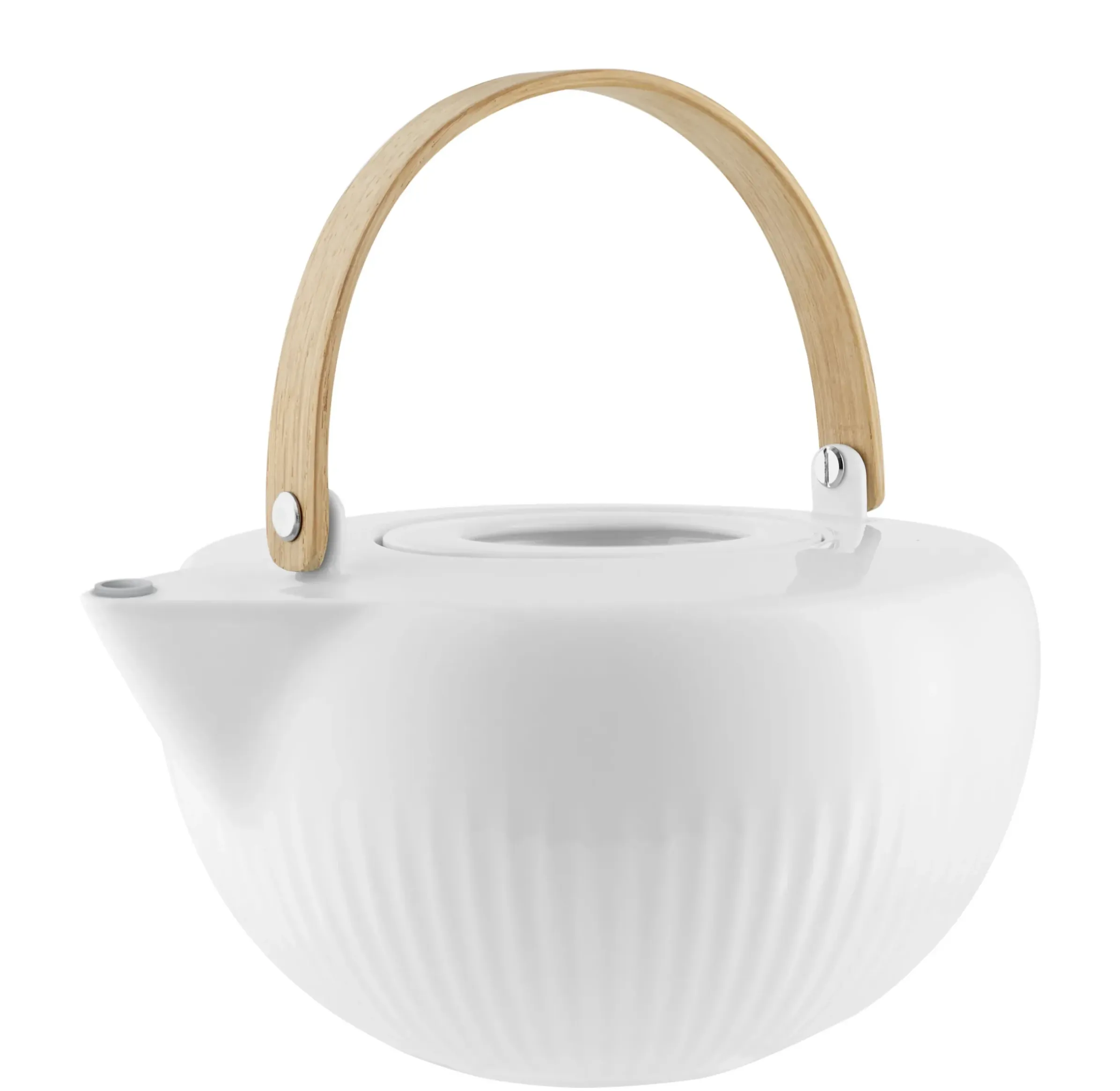 Theiere Legio Nova Ceramique Blanc Bois Naturel / 1,2 L - Porcelaine Et Bois - Eva Trio