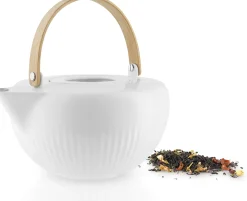 Theiere Legio Nova Ceramique Blanc Bois Naturel / 1,2 L - Porcelaine Et Bois - Eva Trio