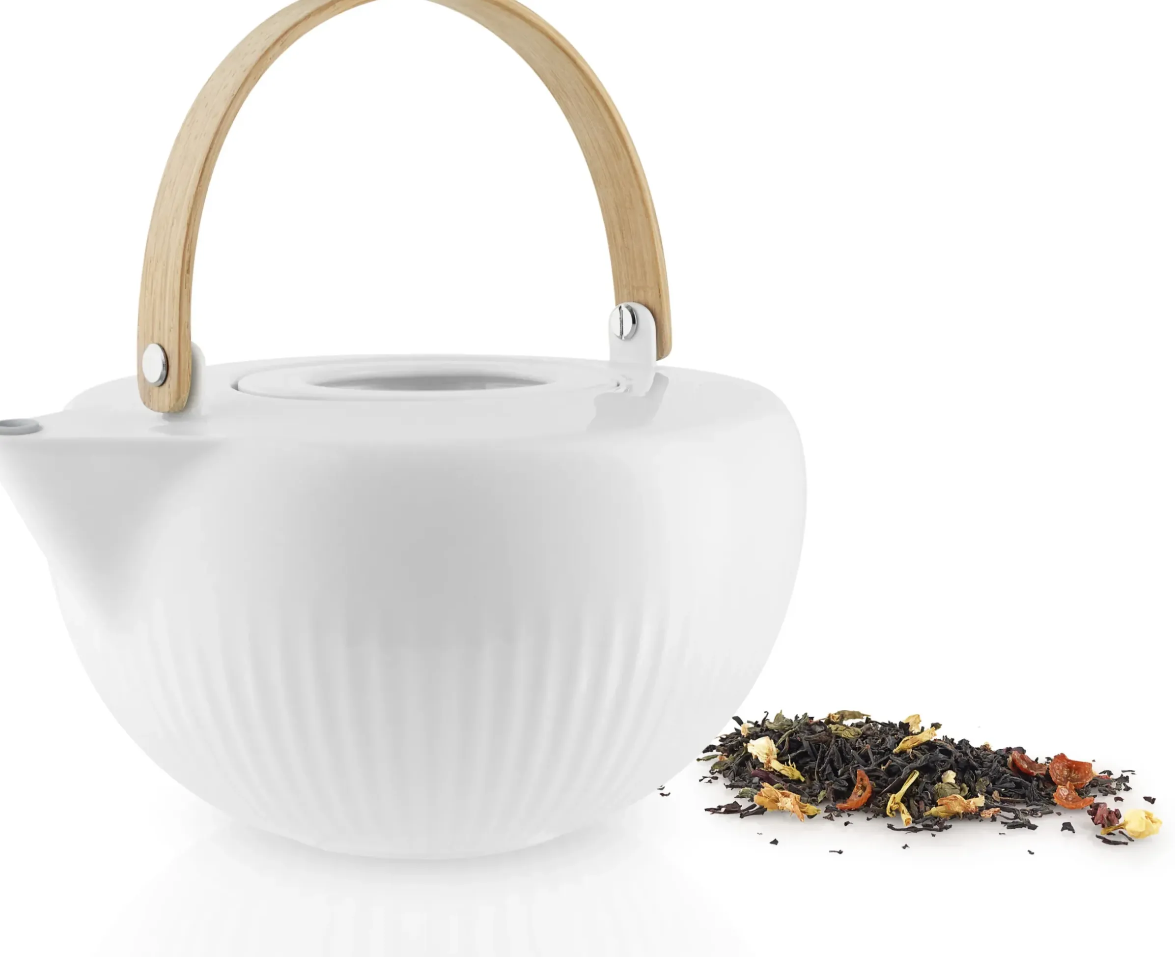 Theiere Legio Nova Ceramique Blanc Bois Naturel / 1,2 L - Porcelaine Et Bois - Eva Trio