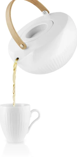 Theiere Legio Nova Ceramique Blanc Bois Naturel / 1,2 L - Porcelaine Et Bois - Eva Trio