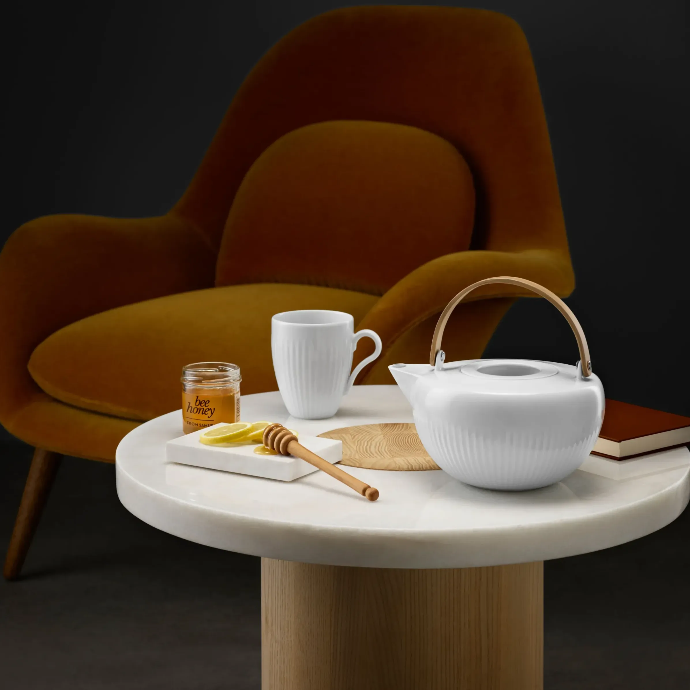 Theiere Legio Nova Ceramique Blanc Bois Naturel / 1,2 L - Porcelaine Et Bois - Eva Trio
