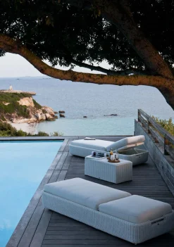 Transat Inclinable Agora Plastique Blanc Marron Resine Tressee Marron & Tissu / Rembourre - Unopiu